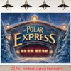 2D Flat, 1 Polar Express Christmas Party Banner - Old-fashioned Railway Station Winter Scene Decoration with Red Doors