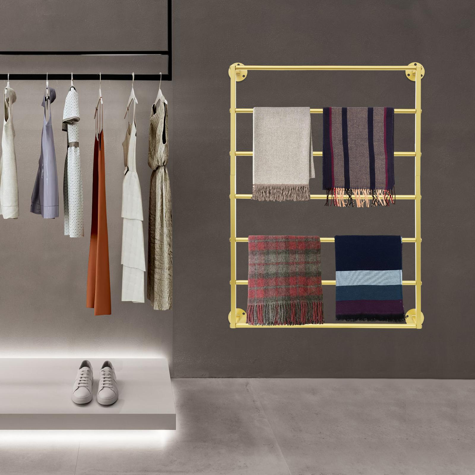 

7-Tier Wall Mounted Scarf Organizer, Hanging Storage Rack for Scarves Towels Hats, Durable Carbon Steel Display Shelf Holder золотой