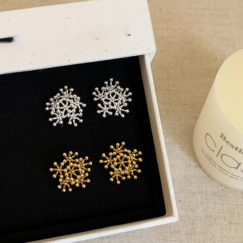 Silver needle round ball fireworks earrings temperament cold wind stud earrings niche fashion personality versatile earrings women