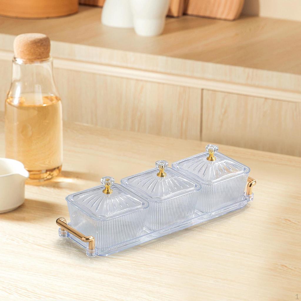 Dried Fruit Plate Nuts with 3 Small Bowls Food Storage Box Snack Candy Dish for Hotel Holiday