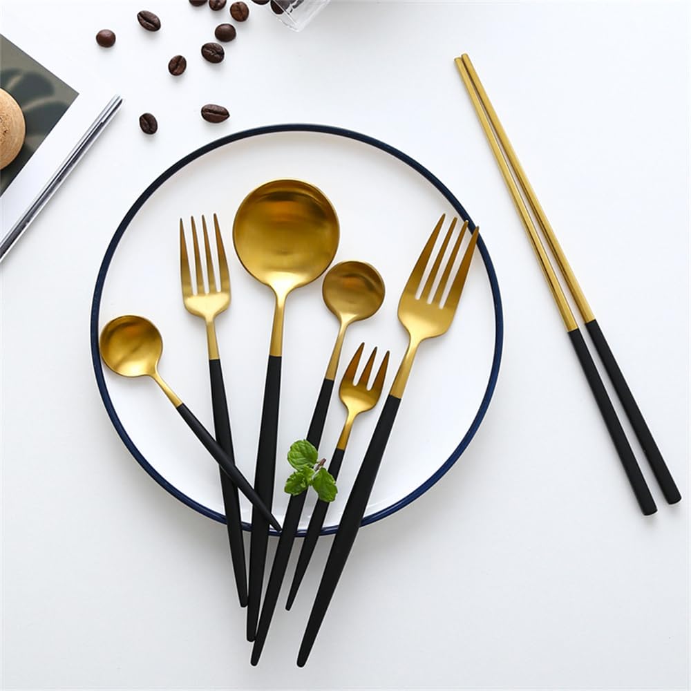 andoo Cutlery Stylish Fork 20 Colors Available Cake Stainless Dessert Chopsticks Dishwasher Kitchen Wedding Housewarming Gift Set, Knife, Spoon, Set,