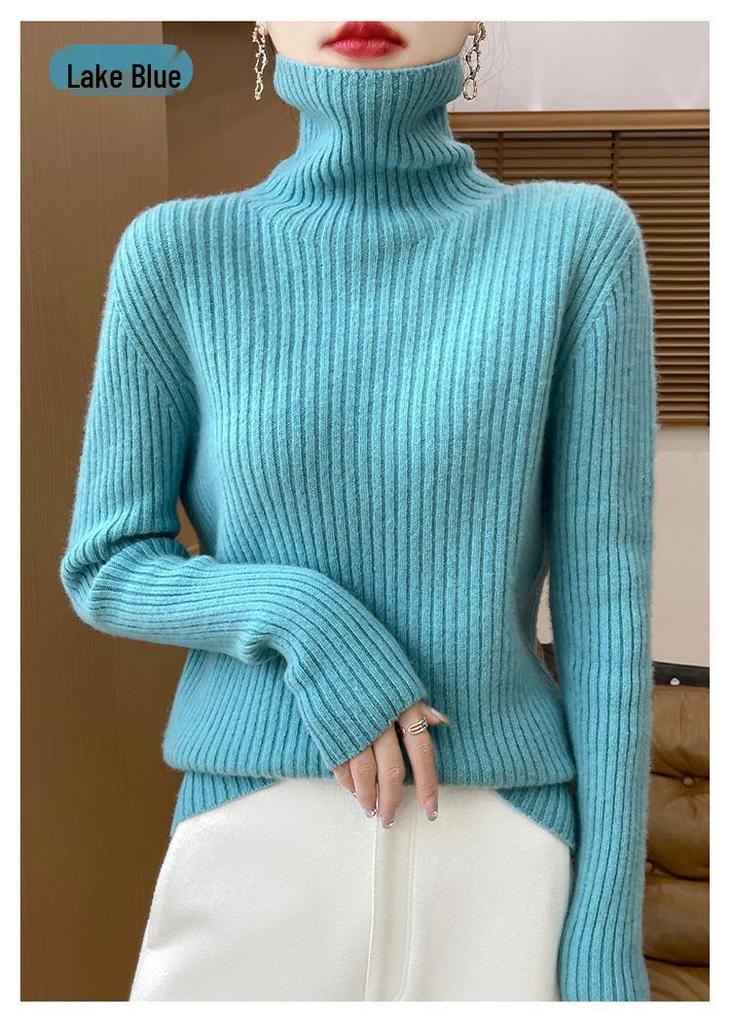 Women's Cashmere Loose High Neck Sweater - Pure Wool Base Layer Pullover for Autumn/Winter