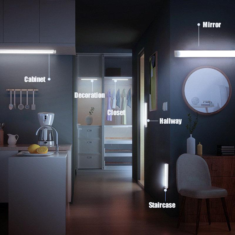 Motion Sensor Light 50/30/20cm USB Rechargeable LED Lamp Magnetic Night Light Bar Induction Cabinet Light For Closet Wardrobe