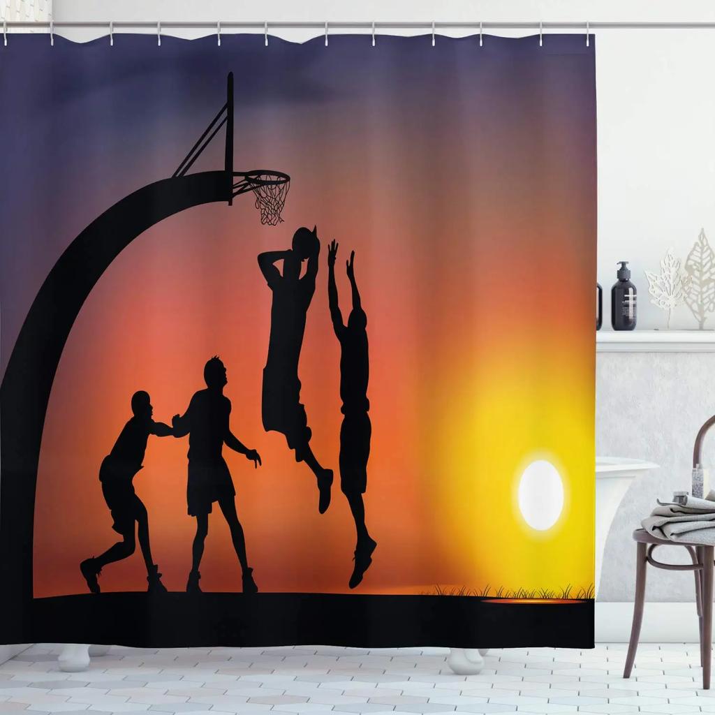 3D Basketball Shower Curtain Sets For Boys Teens Athlete Gym Theme Sports Bathroom Curtain Polyester Waterproof Shower Curtain