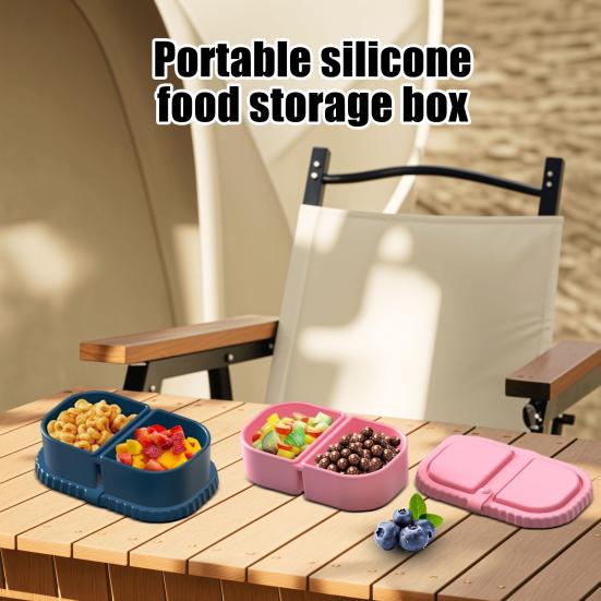 Opakovaně použitelná silikonová svačinová nádoba 2-přihrádková nepropustná krabička na potraviny pro omáčky ořechy myčka nádobí bezpečná krabička na svačinu