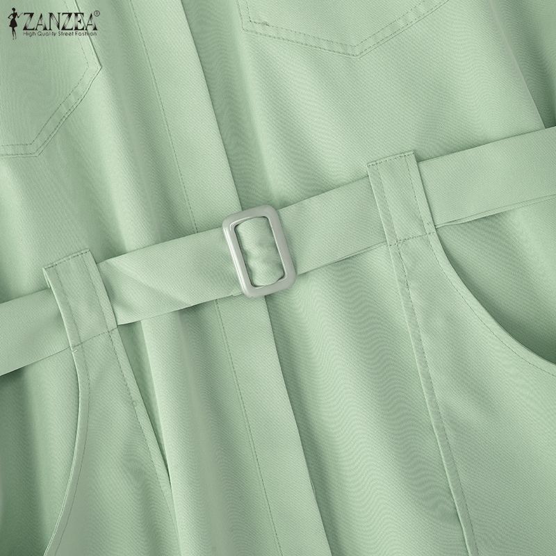 ZANZEA Women Turn Down Collar Loose Casual Short Sleeve Shirt Dress