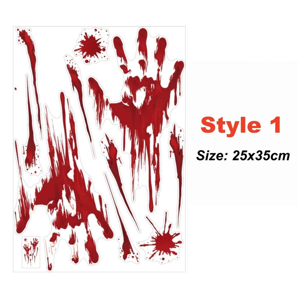 Halloween Wall Doors Windows Stickers Blood Handprint Footprint Skull Pattern Halloween Party Scene Decor Supplies Horror Props
