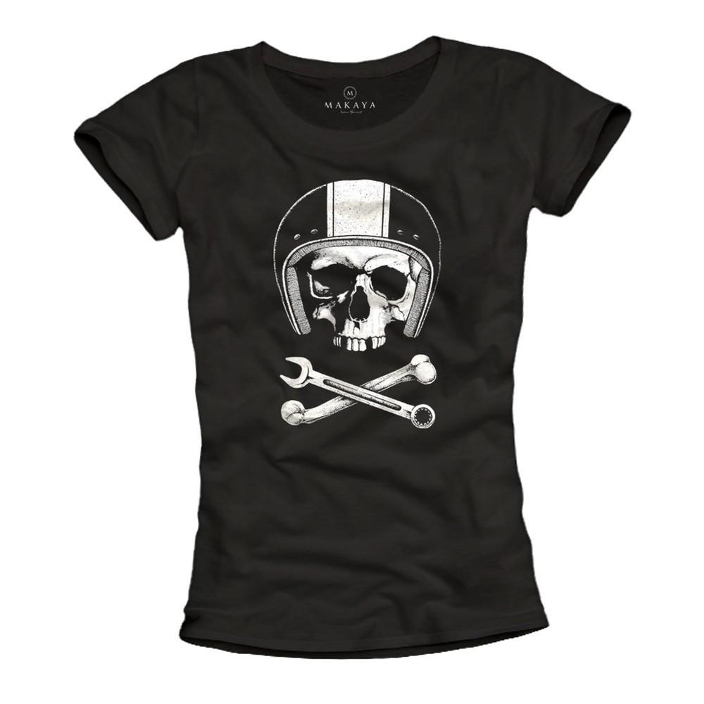 Motorcycle T Shirts Ladies Skull Helmet Skull Rocker Biker Tops Women Tops Unisex T-Shirt L