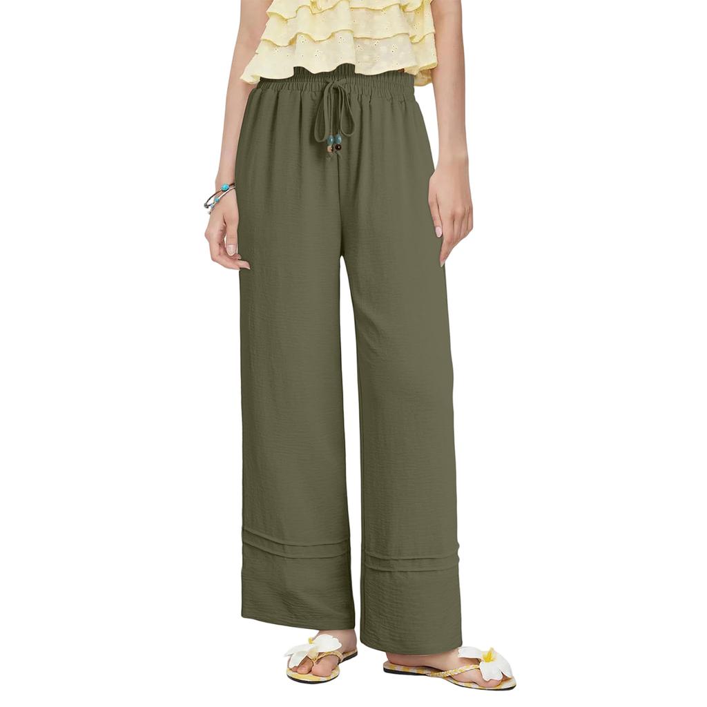 Pantalons Larges Pour Femmes Pantalons Élastiques à Cordon de Serrage Avec Poches Vêtements d'Été pour Vacances à la Plage