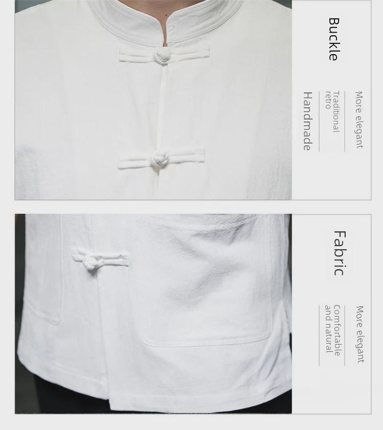 Men's Chinese-Style Linen Short-Sleeve Shirt, Summer Loose Fit, Stand-Up Collar