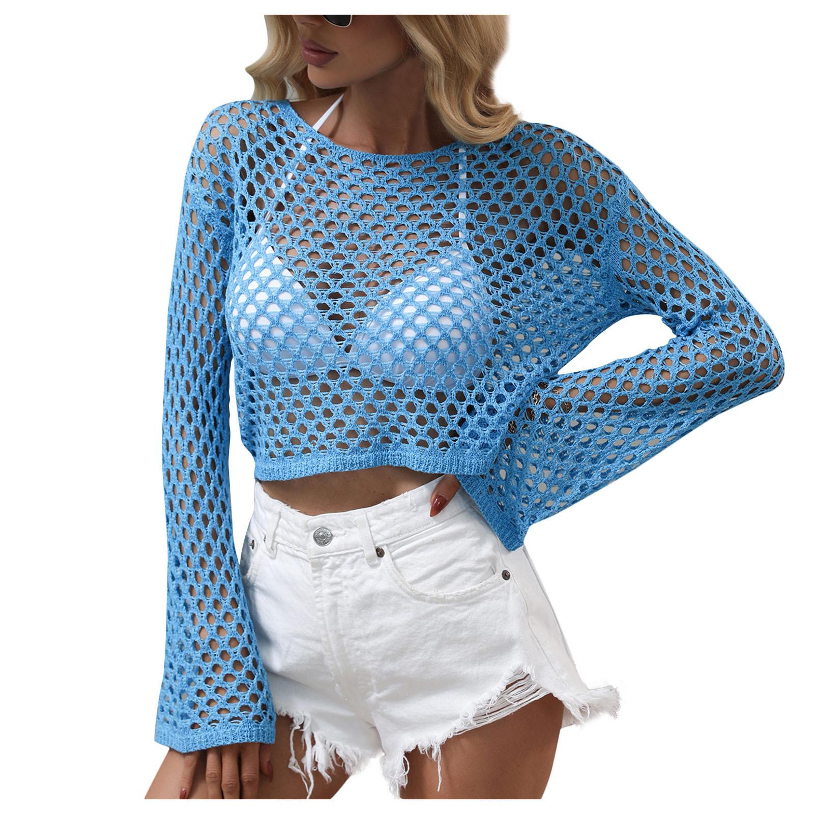 

Women s Summer T-shirt With Hollowed-out Waist And Short Sleeve O-neck Casual Short Sleeve Tops M синий