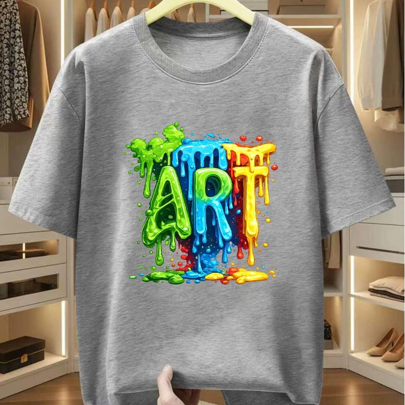Plus Size Men'S T-Shirt with Colorful Dripping ART Graphic Print Comfortable Casual Short-Sleeved T-Shirt for Summer