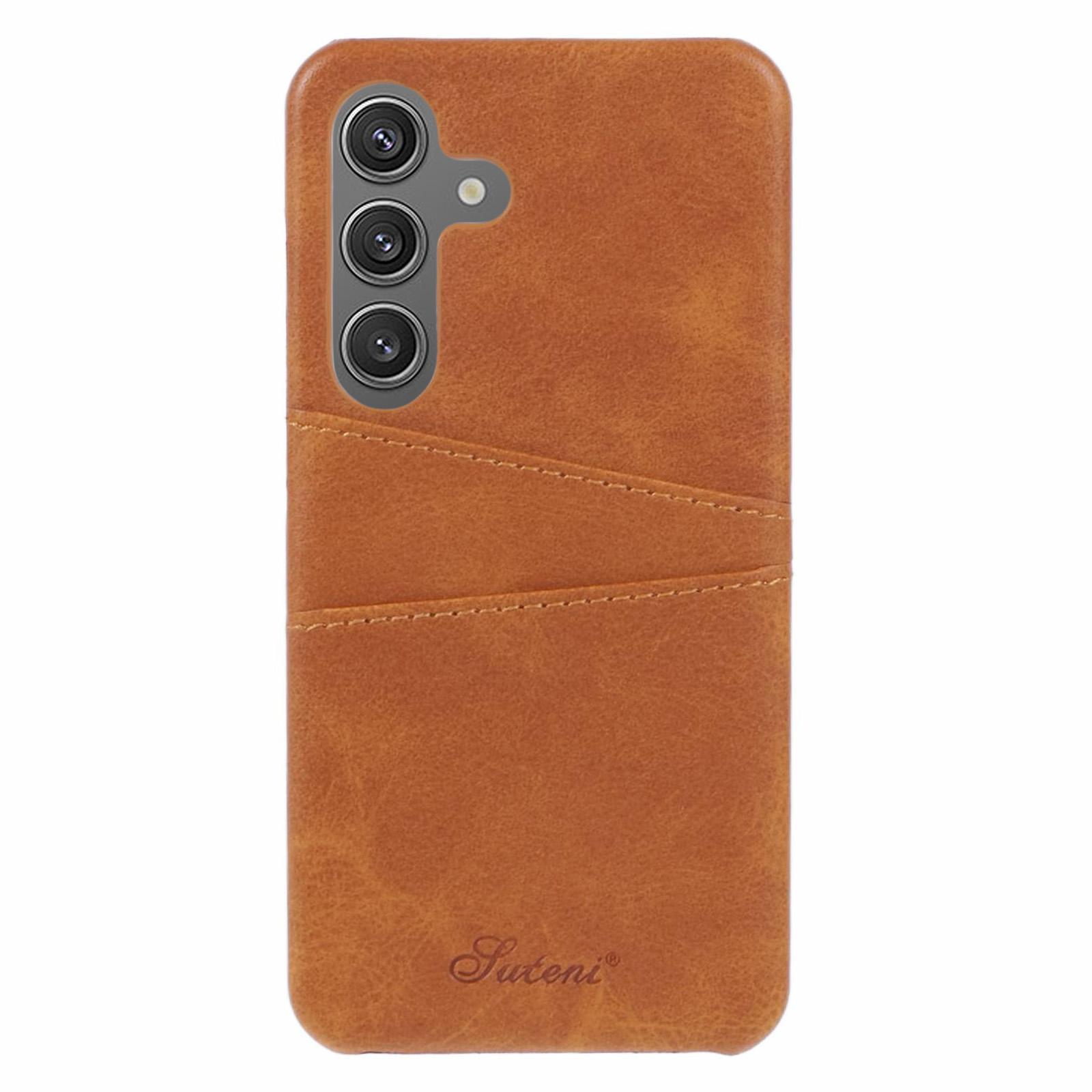 

SUTENI For Samsung Galaxy S24+ Calf Texture Case PU Leather Coated PC Cell Phone Cover Khaki