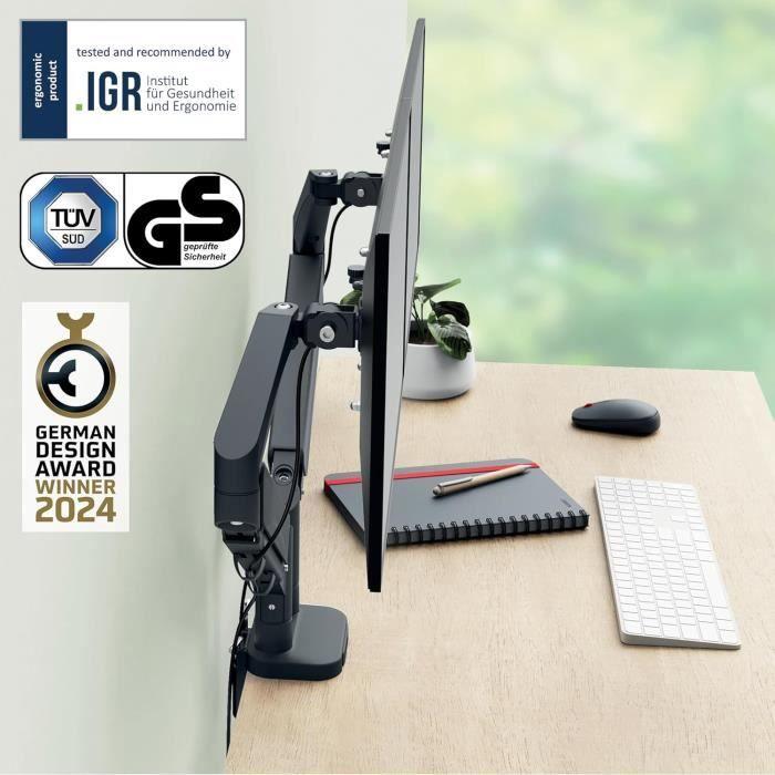 Support double pour écrans - leitz - ergo - jusqu'à 32 - coloris gris - ergonomique
