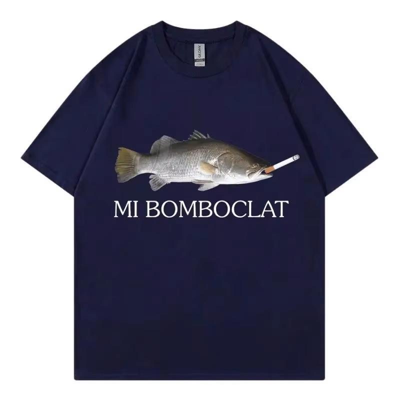 

Смішна футболка з мемом Mi Bomboclat Fish, з коротким рукавом, для унісекс та жінок-унісекс, студентів коледжу, парний одяг, чиста бавовна M