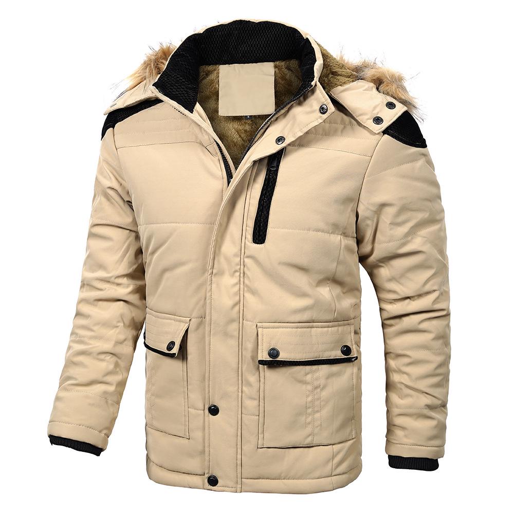 Men's Plus Size Hooded Winter Cotton Jacket with Fur Collar