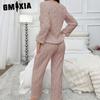 GMXIA Simple Leisure Solid Colour Home Wear Pajamas Suit Striped Pajamas Women Long Sleeves and Trousers Can Be Worn Outside