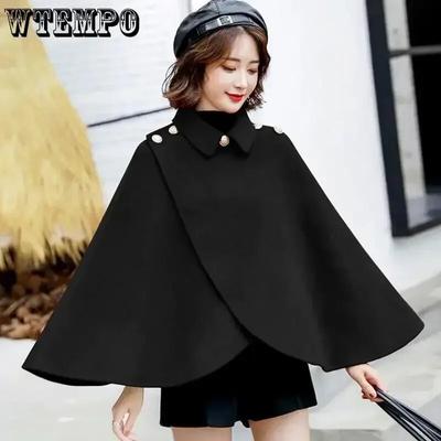Cape Shawl Women's Retro British Style Lapel Collar Button Design Solid Color A-word Loose Sleeveless Coat Spring Autumn