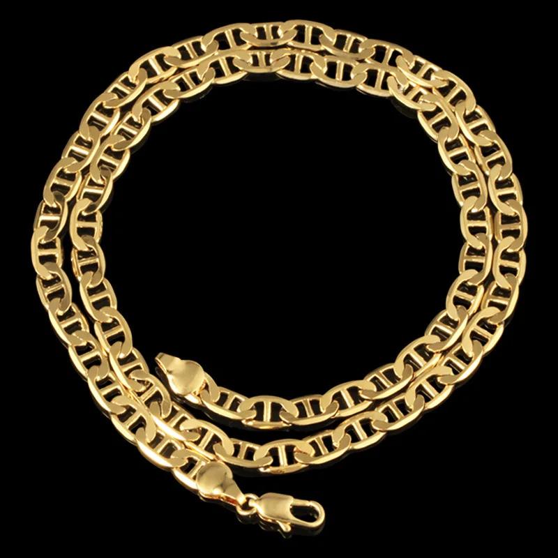 925 Sterling Copper Necklace 6mm Flat Day Chain Necklace Bracelet Zircon Gifts for Men and Women 20cm/45-60cm 18K Gold