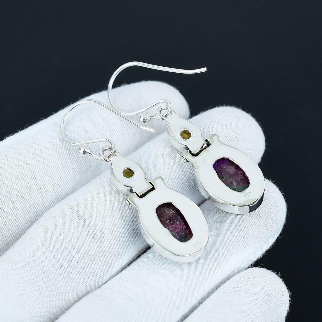 Rainbow Solar Quartz & Citrine Gemstone Earrings, 925 Sterling Silver Earrings Boho Jewelry, Dangle Drop Earrings For Anniversary Gifts