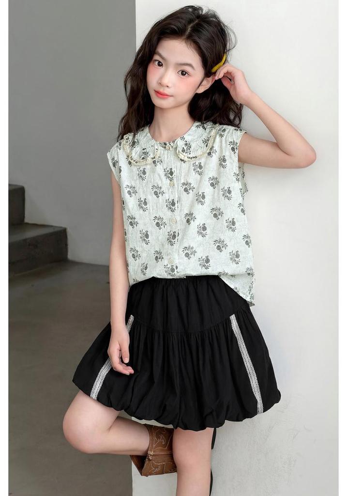 Girls' Floral Cool-Touch Sleeveless Top & Bloom Shorts - New 2026 Korean Style Summer Set