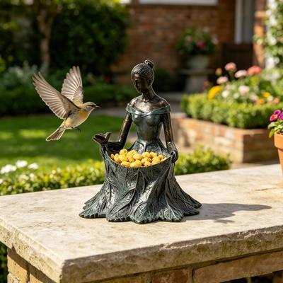 Leaf Fairy Bird Feeder Resin Goddess Figurine Birdseed Holder Outdoor Bird Feeder for Garden Backyard Balcony Porch Decoration