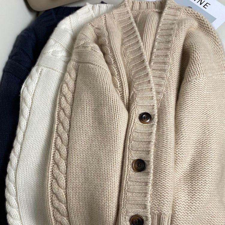 IHUASU Knitted Cardigan Women's Autumn and Winter Thickened Short Loose Bottoming Jumper Jacket