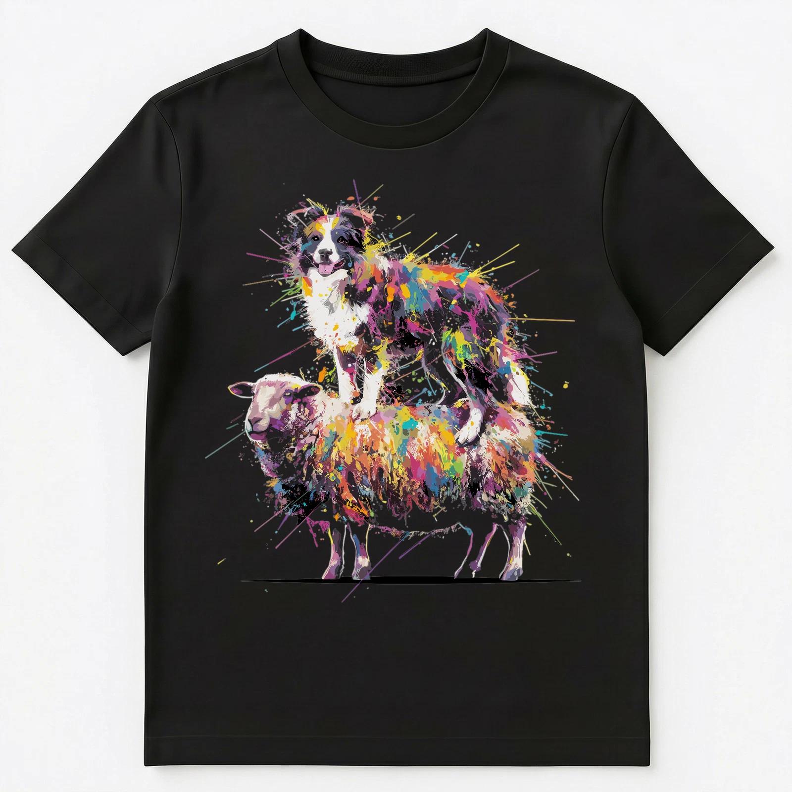

Colorful Paint Splash Border Collie On A Sheep Art Graphic Unisex T-Shirt XL
