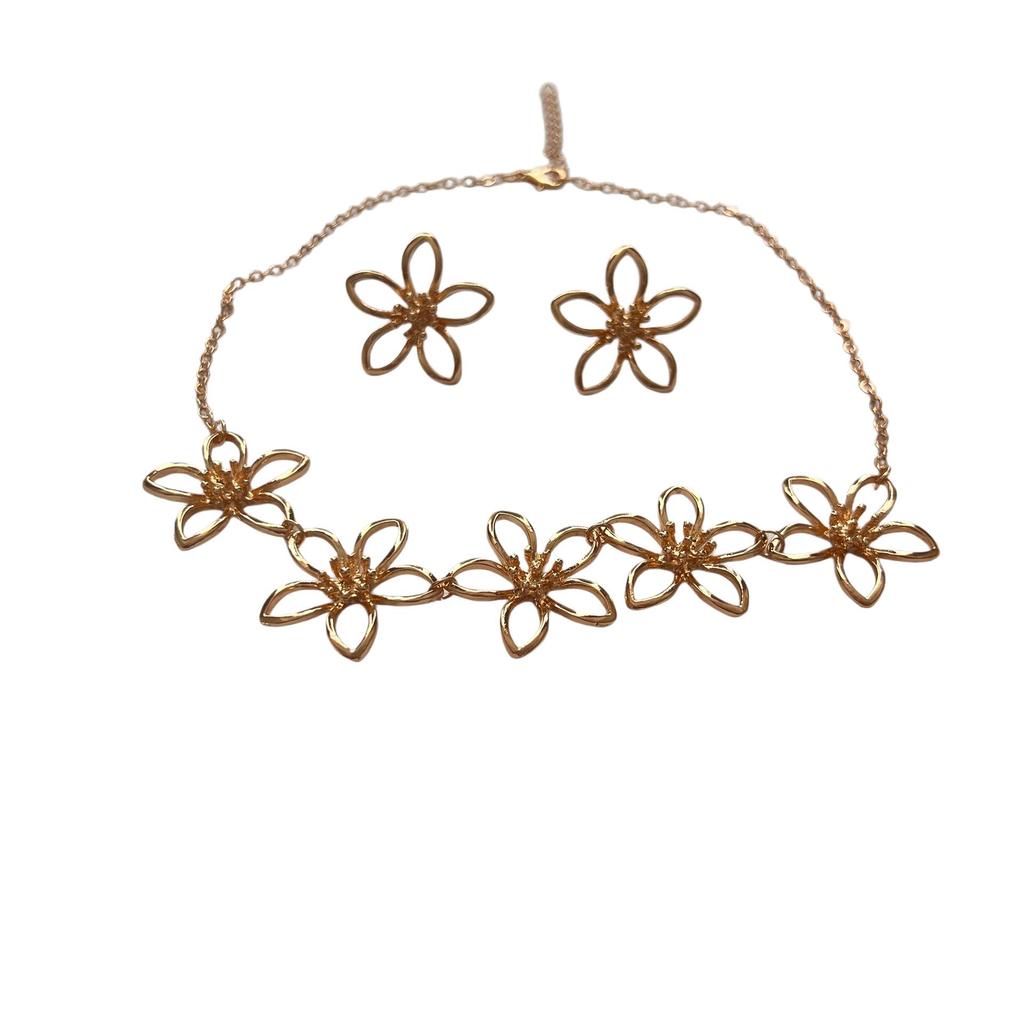 Eco-friendly Elegant Metal Floral Necklace & Earrings Set for Women