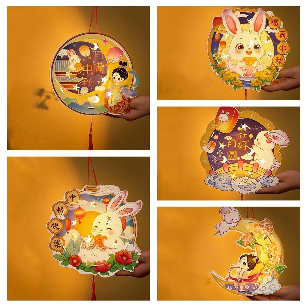 Cartoon Rabbit Lanterns Glowing Lantern DIY Material Package Mid-Autumn Festival Lantern  Kids