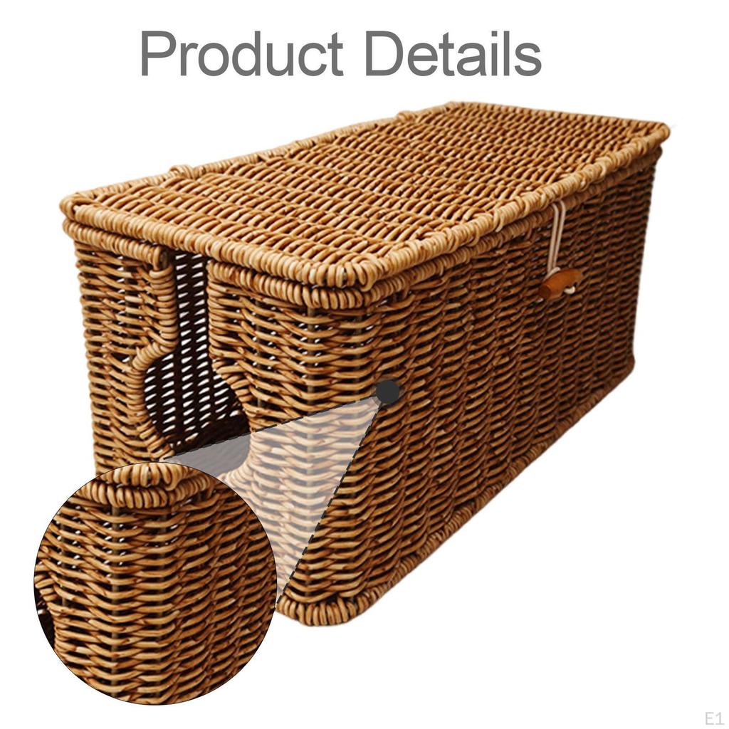 Cable Management Box Imitation Rattan Cord Organizer Desk Storage Container Case USB Hubs Tool with