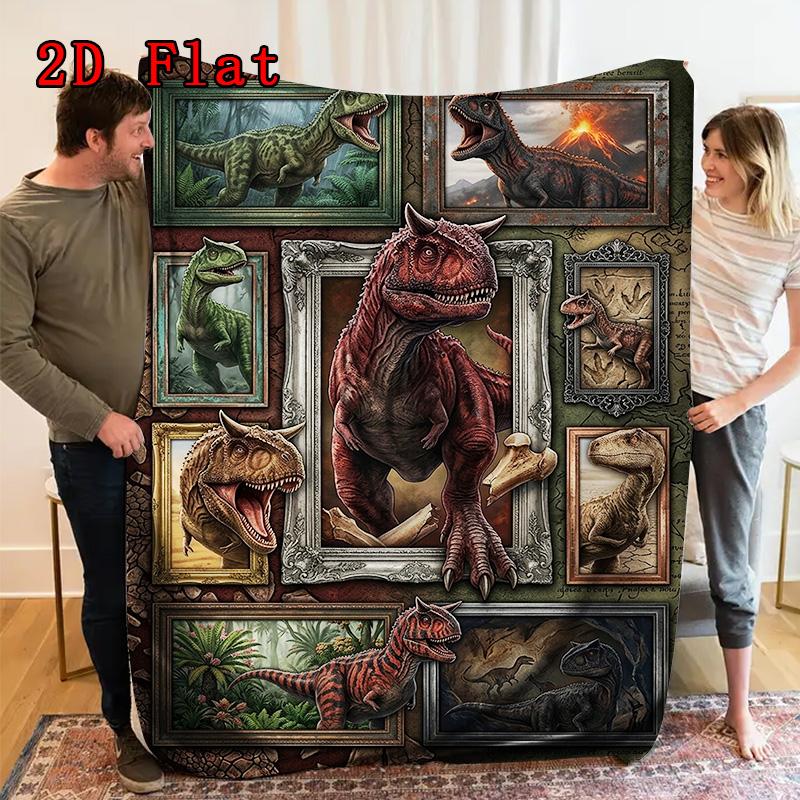 Dinosaur Collection 2D Flat Pattern Flannel Blanket, High quality All Seasons, Home Decor, Warmth and Comfort, Perfect for Christmas Gifts.