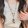 Ethnic Retro Leather Rope Raffia Necklace: Pine Cone & Mushroom Design, High-End Fashion Sweater Chain for Women