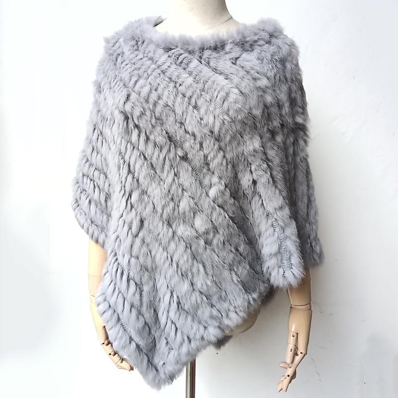 2022 Autumn/Winter Handmade Real Rabbit Fur Knit Triangle Shawl & Women's Pullover Cloak