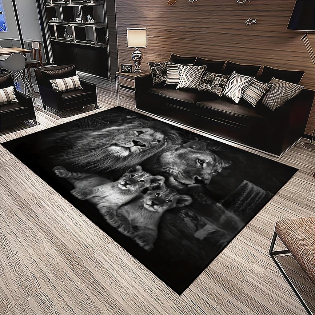 1Pcs Lion Print Rug Animal Pattern Carpet Non-slip And Hand Washable Floor Mat For Living Room Bedroom Home Decor Room Indoor Decor