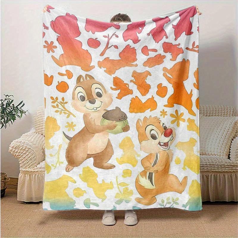 1pc, Charming Chip 'n' Dale Print Blanket Perfect for Home Decor, Couch Cover, Outdoor Use, Travel, Camping, Car, Beach, Office Nap Ideal
