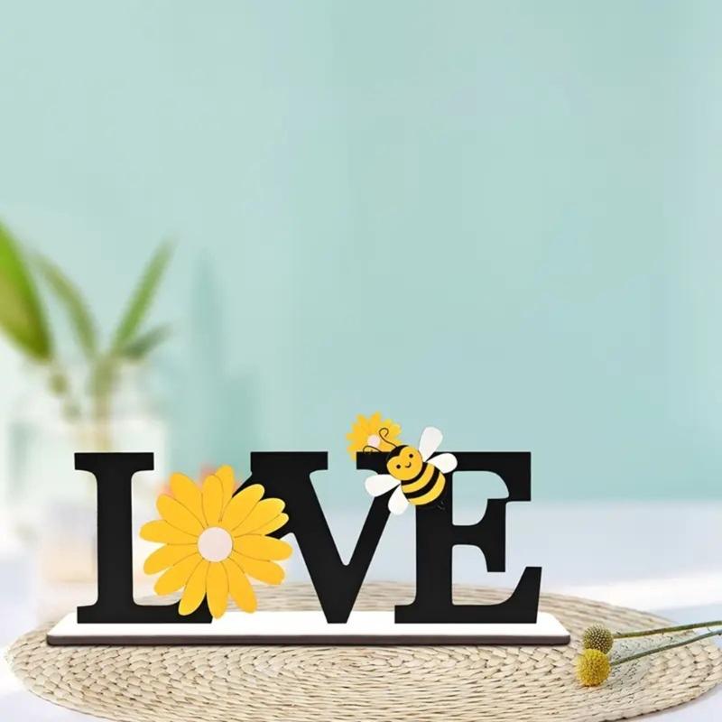 Farmhouses Wooden Love Letter Sign with Sunflowers and Bees Accent for Home or Office Spring Summer Tabletop Decors