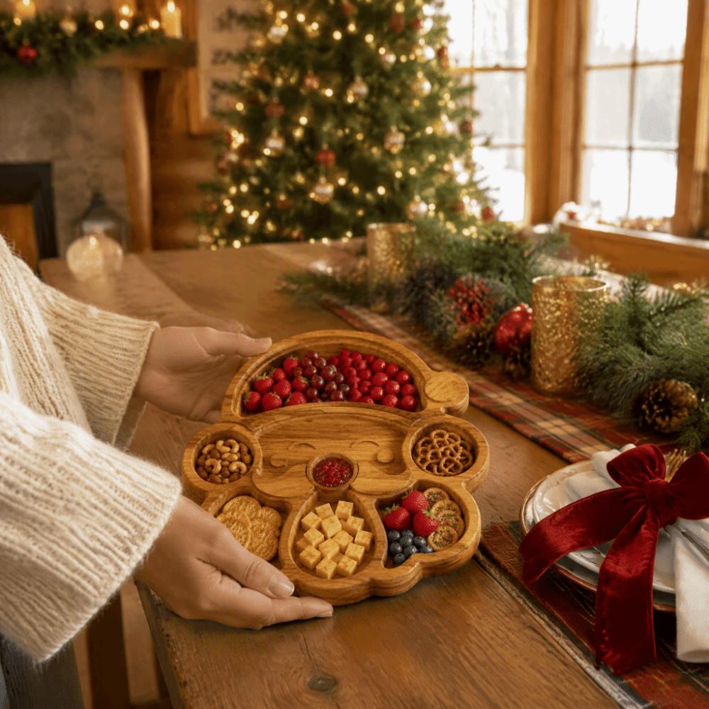 Hölzernes Weihnachtsbaum Serviertablett Nikolausform Wiederverwendbare unterteilte Snackplatte Unterteilte festliche Lebensmittelaufbewahrungsteller Silvester