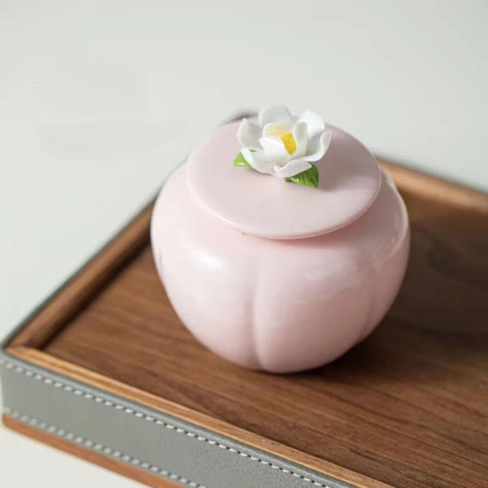 Pink Flower Ceramic Tea Jar Chinese Style Handmade Tea Tin Can Decorative with Sealed Lid Tea Sealed Jar Home Use