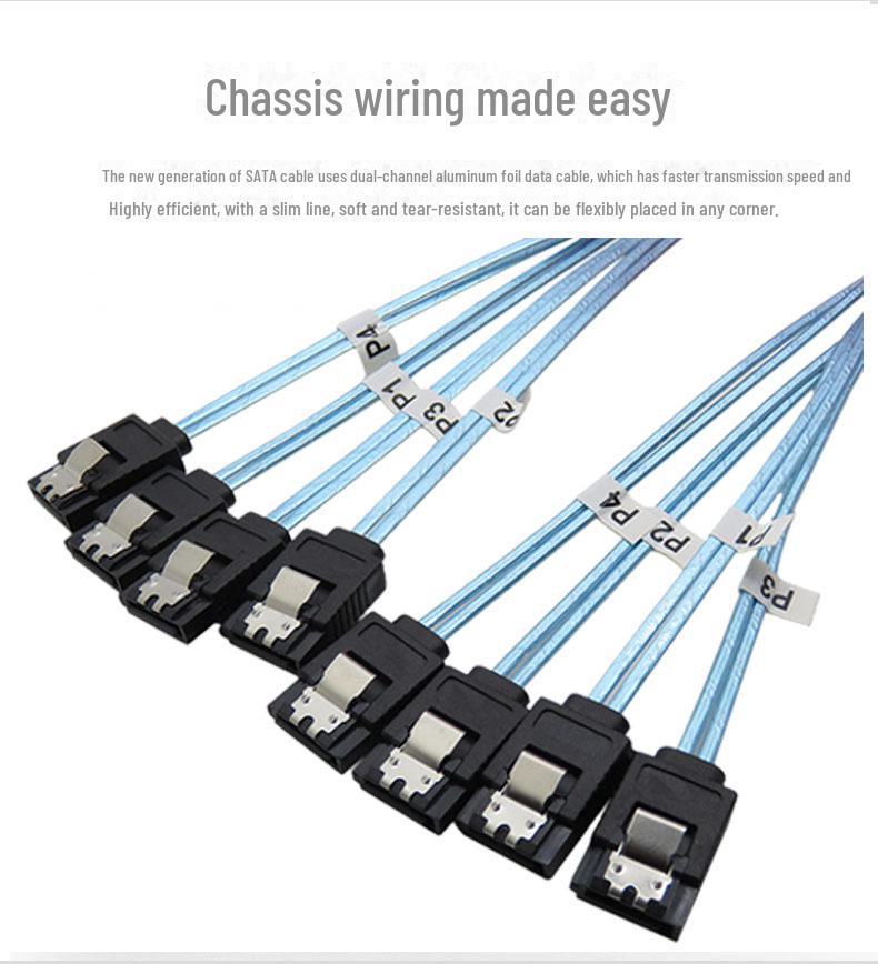 Cablu de date MiniSAS cu 6 pini la 4 SATA 3.0 cu plasă împletită pentru hard disk de computer