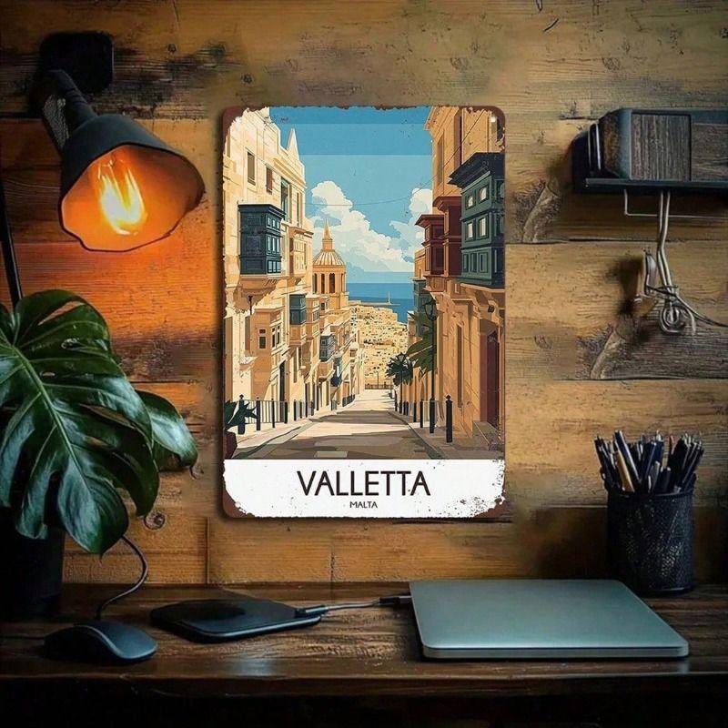 Vintage Metal Wall Sign Malta Street Scene Retro Decor 30x20cm