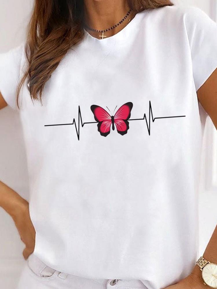 (Asian Size) Clothing Shirt Women Printed Lady flower love 90s Casual Short Sleeve T Tee Top Fashion Female Graphic T-shirts