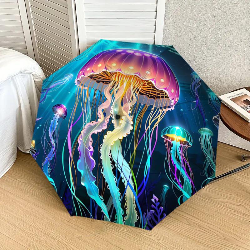1pc Colorful Jellyfish Ocean Scene Umbrella with Plastic Handle,Suitable for All Seasons Home Travel Outdoor UmbrellaDD1393
