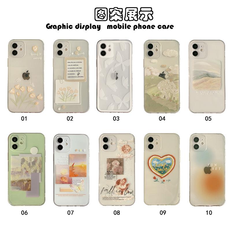 Korean-style fresh and simple iphone Phone case16Apple17promax Silicone12Applicable11Soft13Set14plus