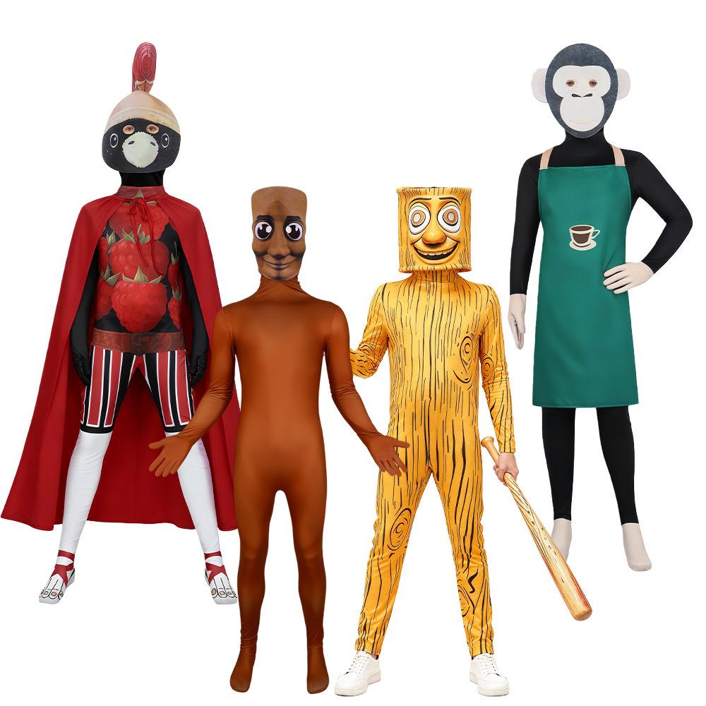 Game Brainrot Tung Tung Tung Sahur Cosplay Bodysuit and Mask Costume Anime Halloween Carnival Xmas Party Jumpsuit