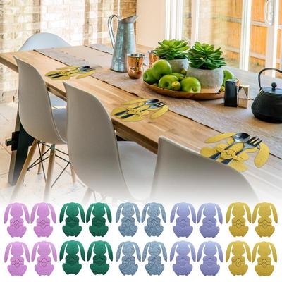 4 Stück Osterhase Tischgeschirrhalter Wiederverwendbar Kaninchenmuster Messer Gabel Tasche Kreativ Osterparty Besteck Küchenzubehör