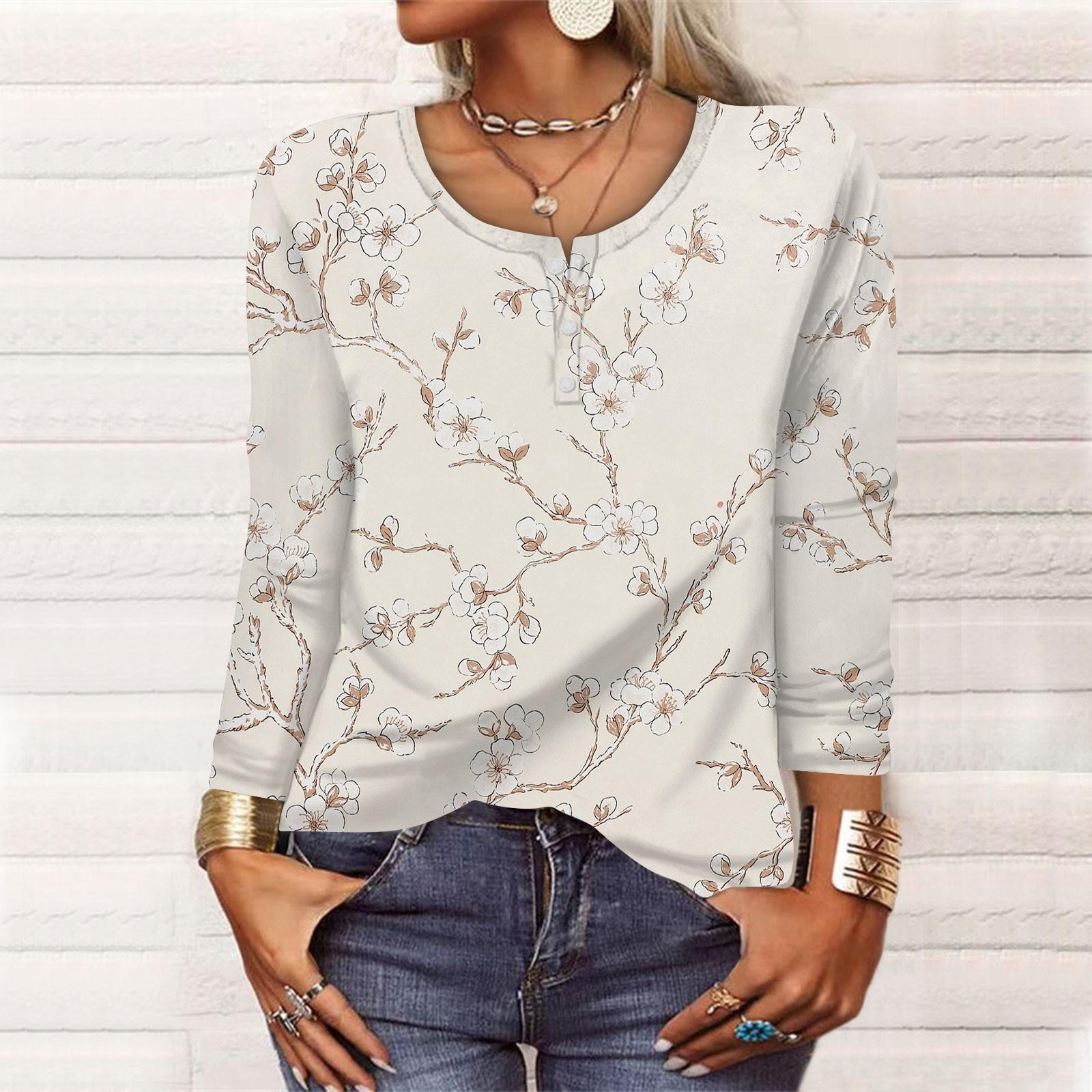 

Long Sleeve Shirts For Women Pattern Print Graphic Tees Blouses Casual Plus Size Basic Tops Pullover M хаки