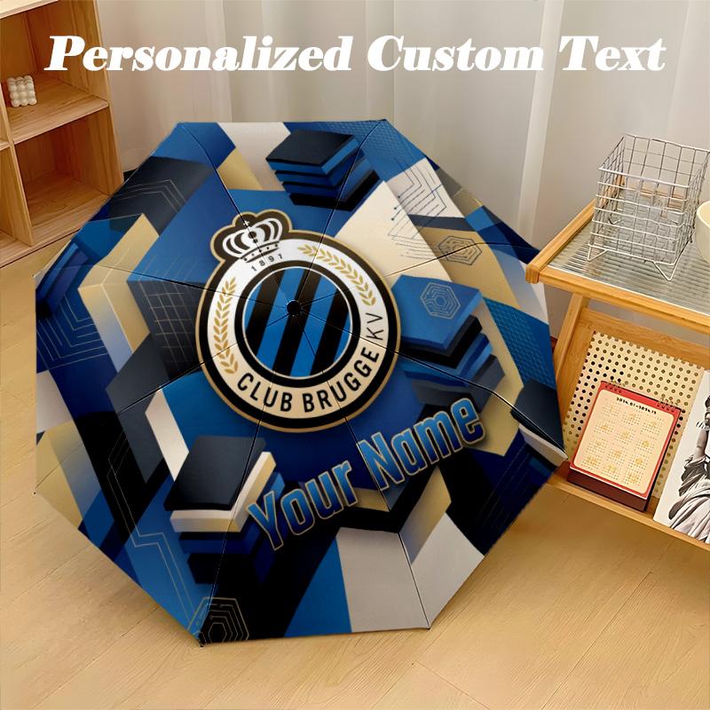 8 Rib Auto Folding Umbrella Club Brugge FC Print Custom Name Text Portable Rain Gear