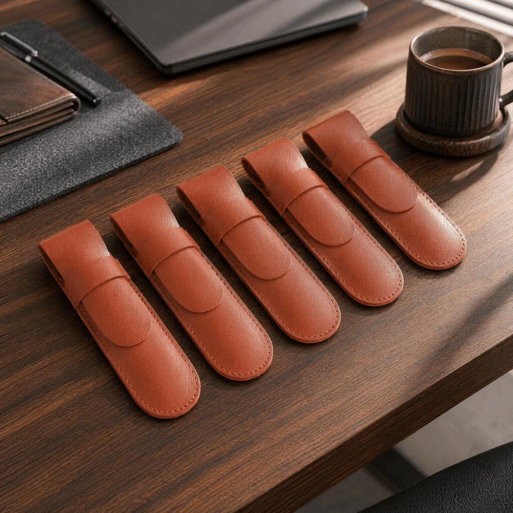 5pcs Brown Clipper Case PU Leather Protective Sheath Salon Use Storage Bag Home Use