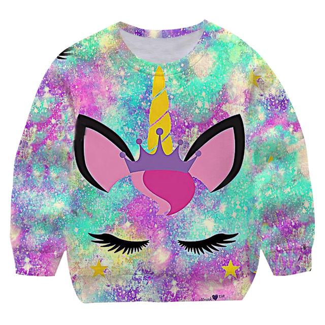2025 Nová 3D růžová mikina Jednorožec Mikiny Podzim Zima Volný čas Zahradní límeček Chlapci a Dívky Děti Street Wear Mikina 4-14T
